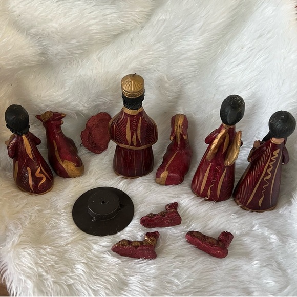 Clay Nativity Scene Mexican Set 11 Pieces Figures Christmas...